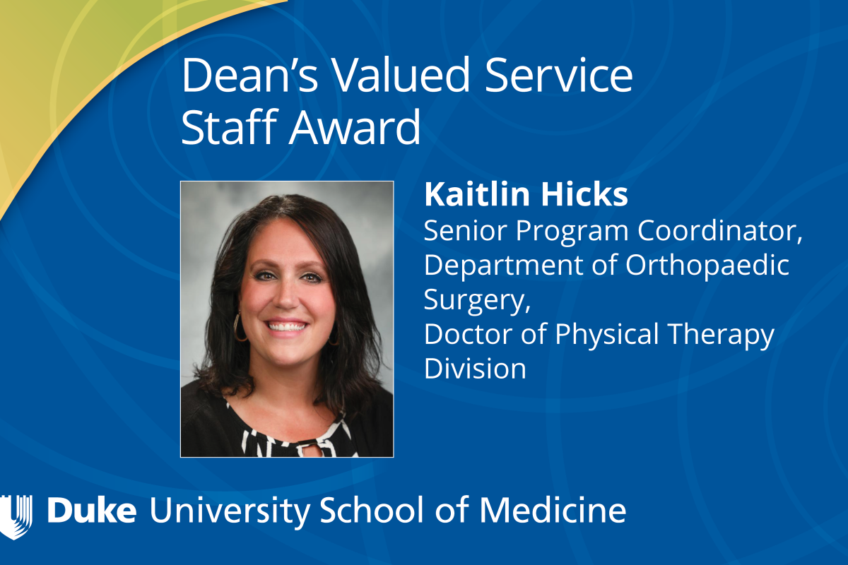 A graphic featuring the Dean's Valued Service Award winner 