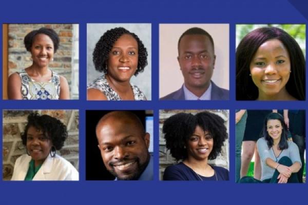Top row, left to right: Sherilynn Black, PhD, Carlene Moore, PhD, Joab Odera, PhD, and Samira Musah, PhD. Bottom row, left to right: Letitia Jones, PhD, Kafui Dzirasa, PhD, Johnna Frierson, PhD, and Elizabeth Ramsey, PhD.