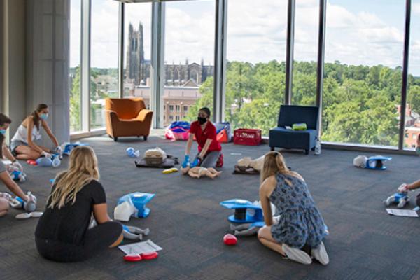 First Year students doing CPR training on the 6th floor of the TSCHE