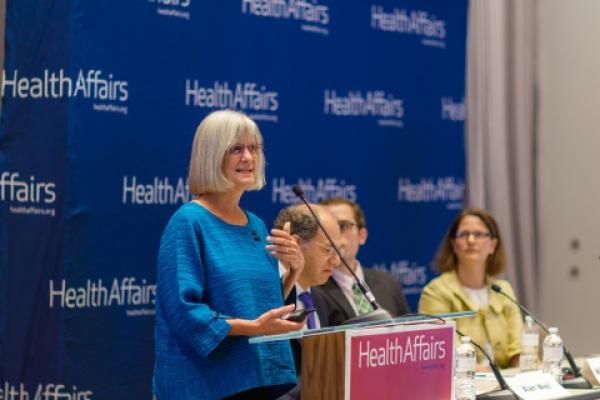 Perri Morgan, Ph.D., PA-C, presents at a Health Affairs press briefing recently. Photo courtesy of Health Affairs