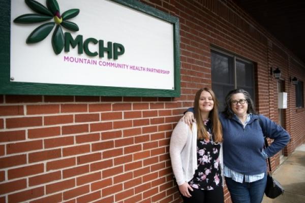 Gina Phillips (right) directs the Phillips Family Foundation, which funds Duke PA student rural health experiences in Bakersville, N.C. Kendra Rumback (left), 2018 Duke PA program alumna, participated in the rotation and now works at the clinic.