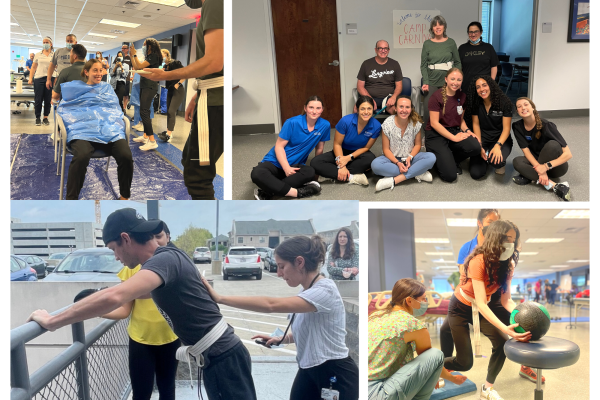 a four picture collage of students helping participants of Neuro Camp