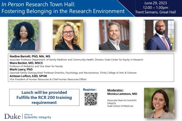 Flyer for in person research town hall on 6/29/23