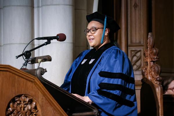 Sydney at the podium during her commencement address