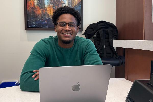 Khalil at his station at the IPE building help desk