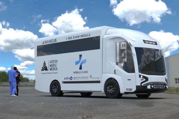 a mobile healthcare unit resembling a bus or large utility truck