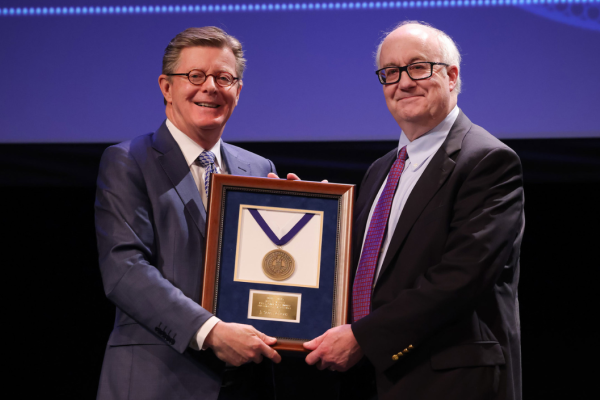 Duke University President Vincent Prince and J. Scott Gibson.
