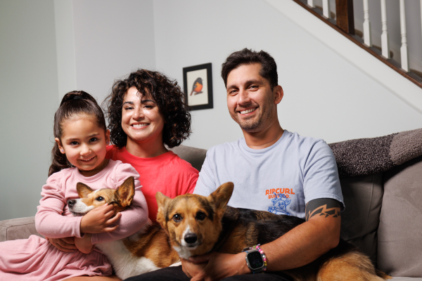Iris Bugbee, her husband, daughter and dog. 