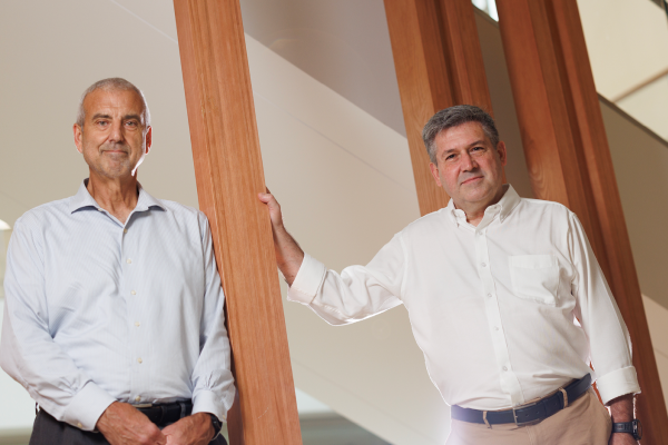 Scott Antonia, MD, PhD, professor of medicine and director of the Duke Cancer Institute for Cancer Immunotherapy, left, and Jose Conejo-Garcia, MD, PhD, professor of immunology and integrative immunobiology, right
