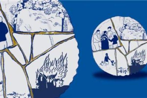 Ceramic plates made with the kintsugi technique, which uses molten gold to mend cracks in broken pottery. 