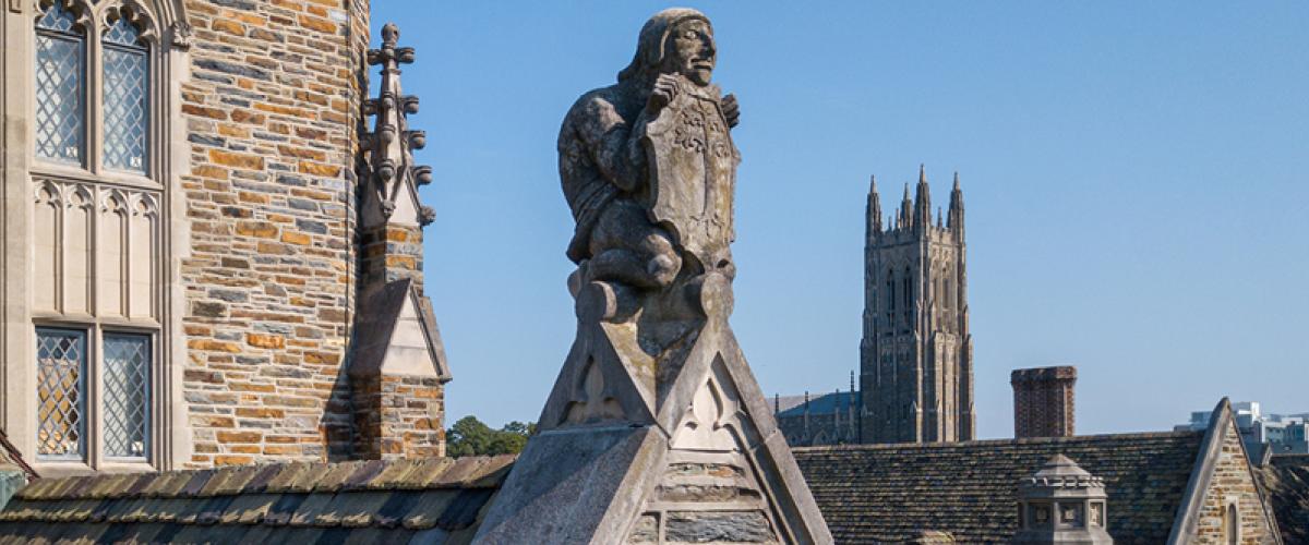 Gargoyle on Duke Rooftop with Chapel in background