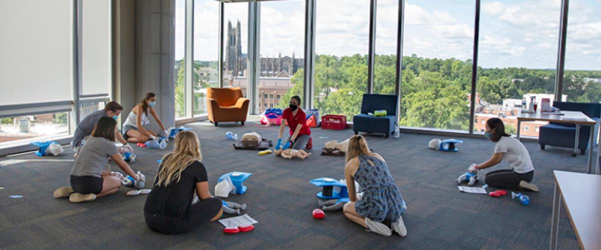 First Year students doing CPR training on the 6th floor of the TSCHE