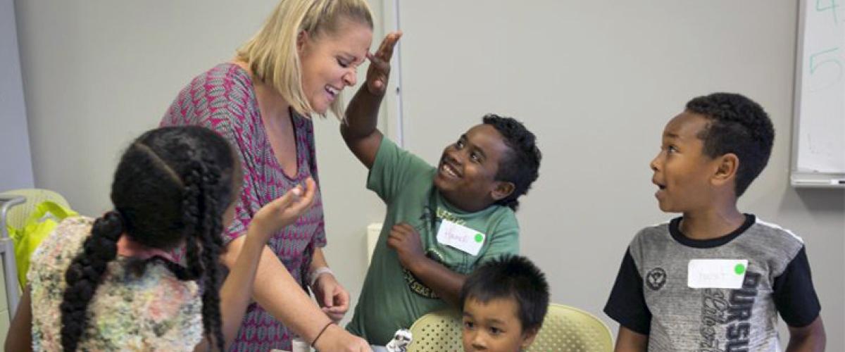 Therapist in a classroom with children