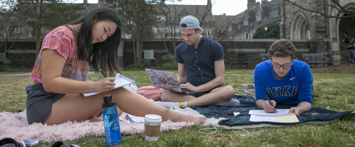 Students are studying outside at Duke University