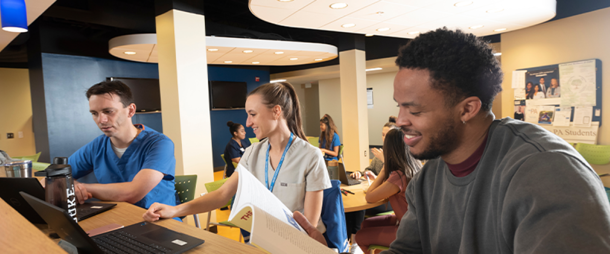 students working at a table