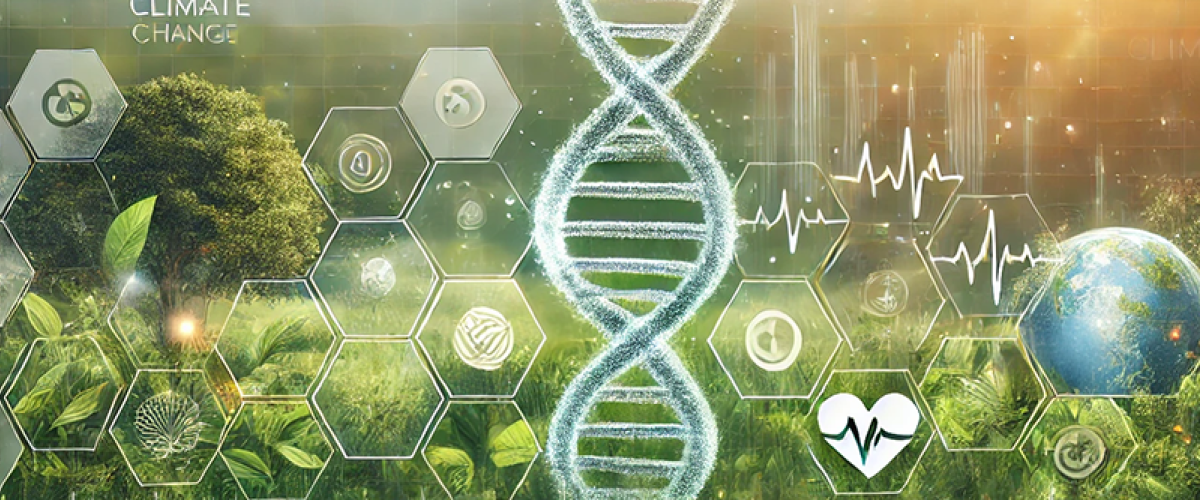 jungle with globe and double helix floating in the front