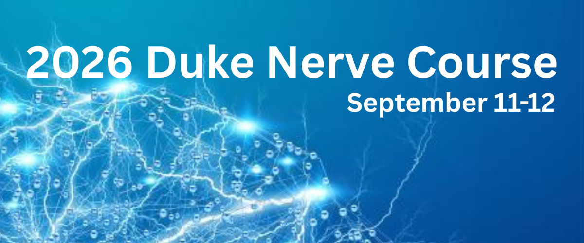 White neurons on a blue background with '2026 Duke Nerve Course' written over the neurons