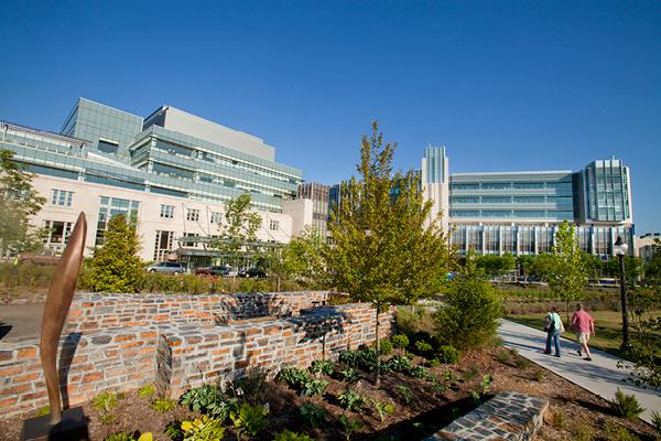 Duke Medicine Circle lawn with Duke Cancer Center and Duke Medicine Pavilion in background 