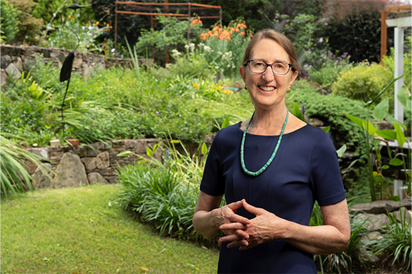 Barbara Sheline in her garden