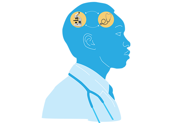 Illustration of man thinking about research and patient care