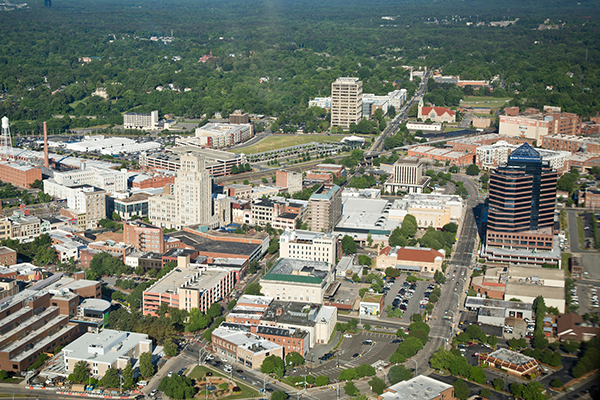 Arial view of Downtown Durham