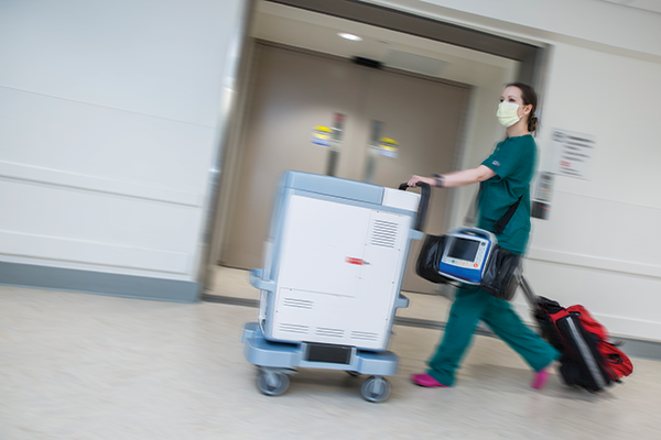 Organ being wheeled to an operating room.