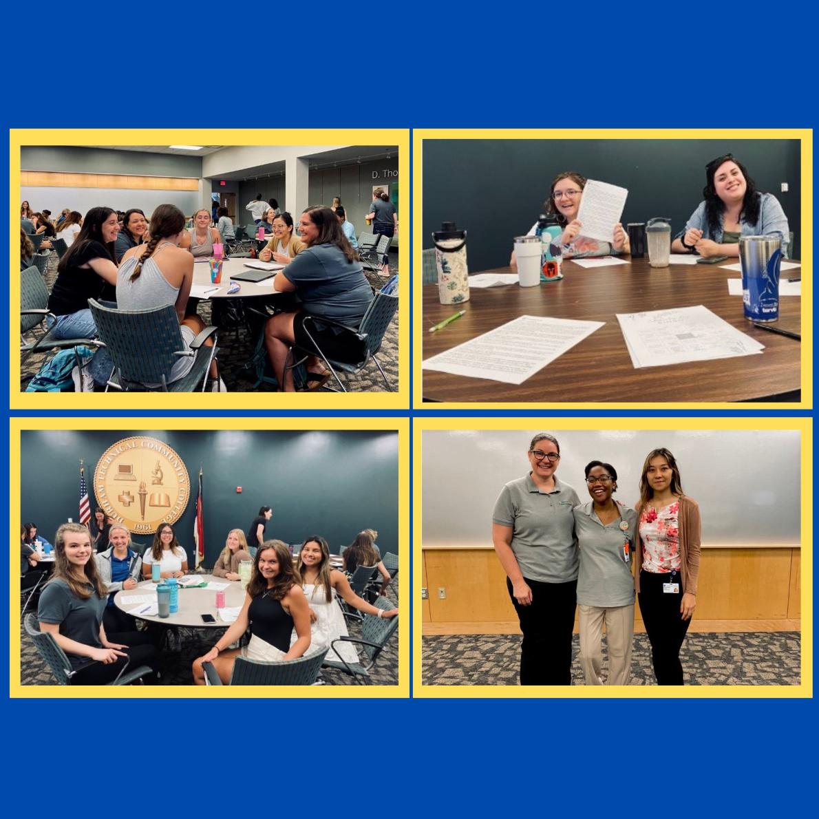 A collage of different class settings and students 