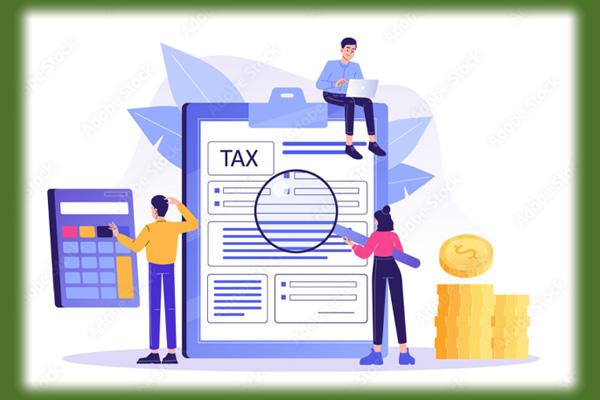 Illustration of people looking at a tax form