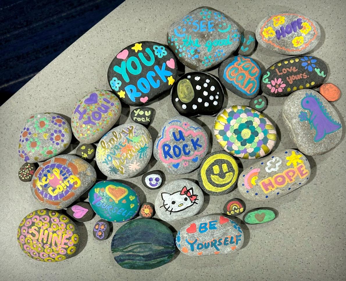 Rocks painted for National Day of Encouragement. 