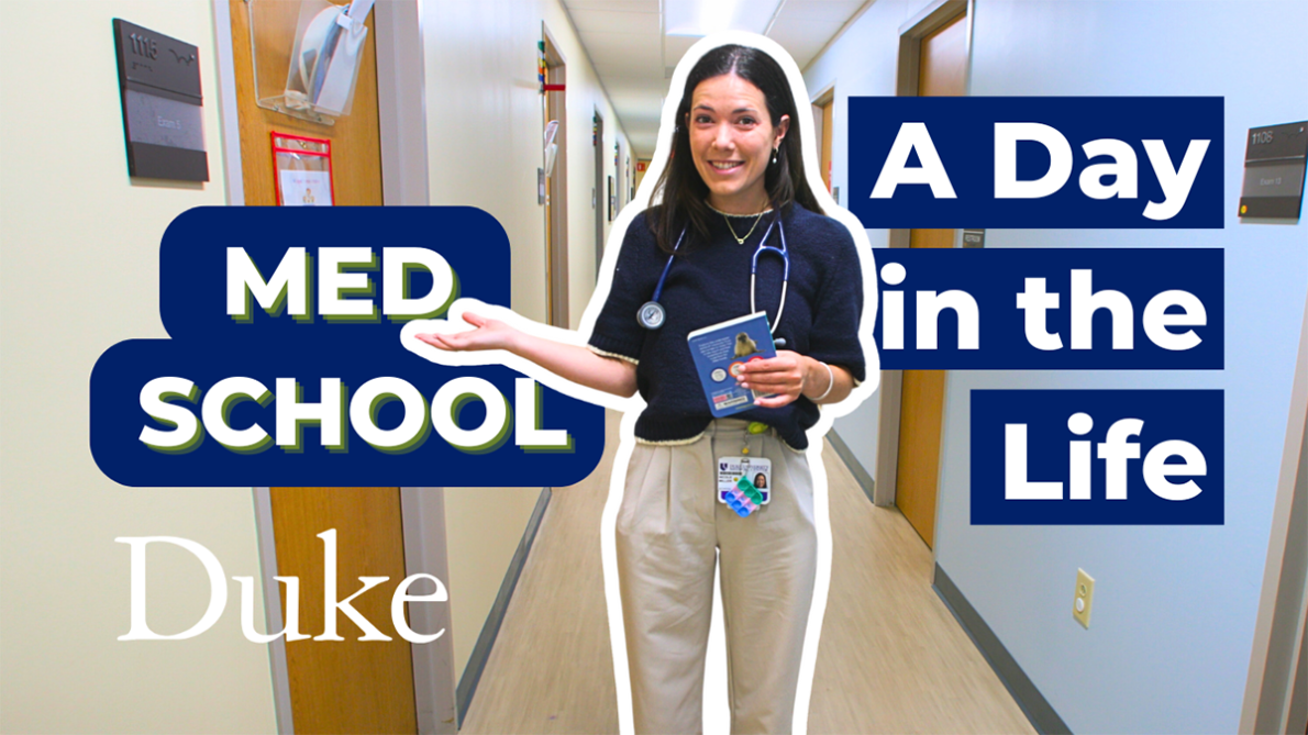 Video thumbnail with Julie Miller and text reading "What is Med School Really Like? A Day in the Life"