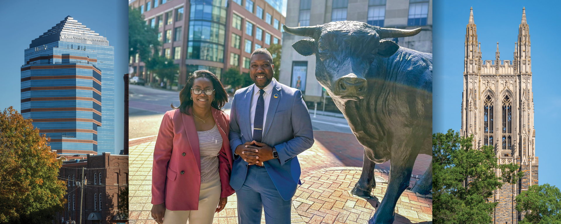 Stelfanie Williams, vice president for community affairs, talks with Durham Mayor Leonardo Williams