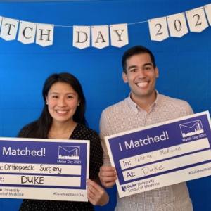 Christine Wu and Drew Vista, MS4s, who matched as a couple at Duke Health.