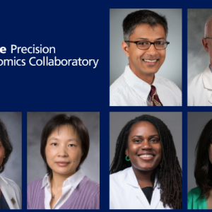 Duke Precision Genomics Collaboratory headshots of Neil Surana, Lars Wagner, Tarannum Jaleel, Jennifer Zhang, Charity Oyedeji and Allison Ashley-Koch