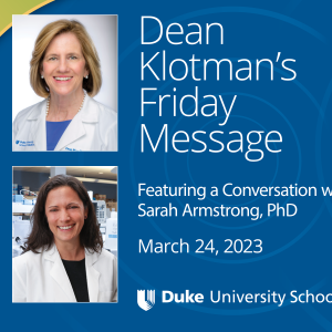 Video Thumbnail -Dean's Klotman's Friday Message featuring a conversation with Sarah Armstrong