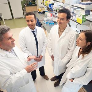 Jose Ramon Conejo-Garcia, MD, PhD, (left) immunology researcher at the Duke University School of Medicine, worked with co-authors Mostafa Eysha, PhD; Luis Bailon, PhD; and co-senior author Carmen Anadon, PhD, on an antibody approach for precision cancer treatment.