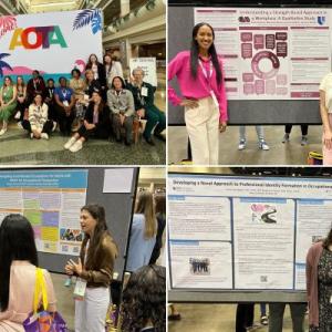 a collage of scenes from the AOTA conference including a group photo and presentation boards