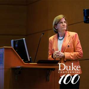 Dean Mary Klotman, MD, delivering the 2024 State of the School address