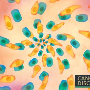 Cancer cell illustration on the cover of the journal Cancer Discovery
