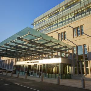 Exterior view of the entrance to the Duke Cancer Center 