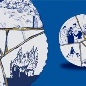 Ceramic plates made with the kintsugi technique, which uses molten gold to mend cracks in broken pottery. 